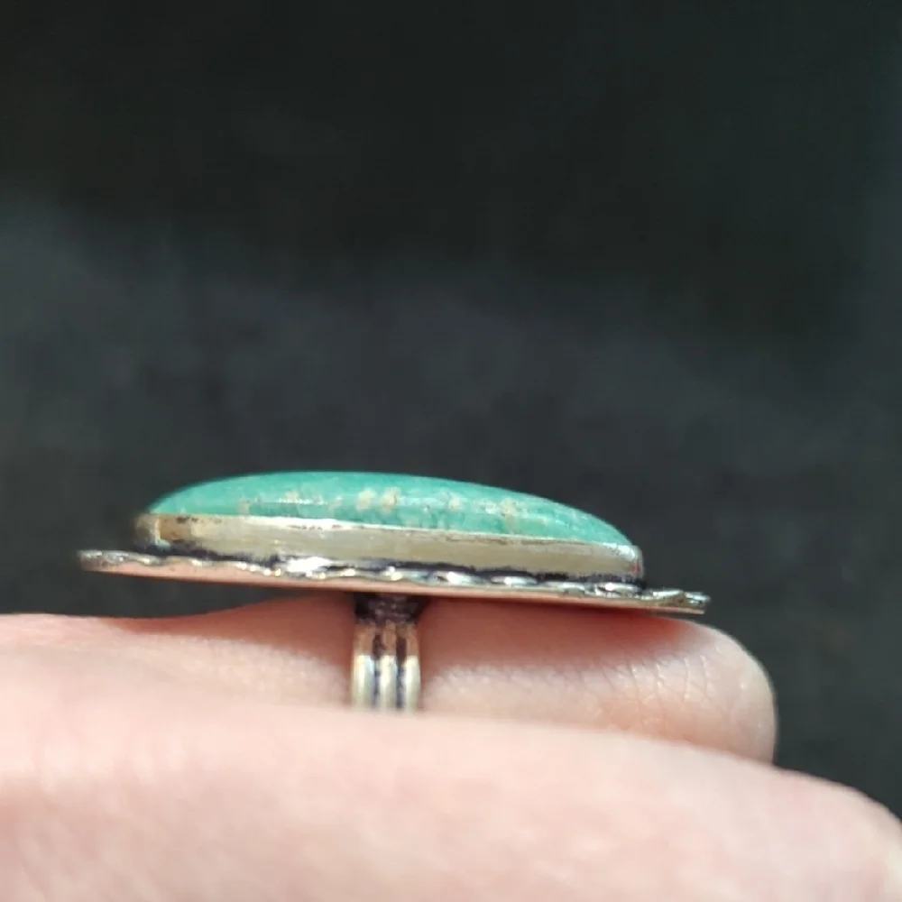 Silver Plated Teal Blue Green Amazonite Gemstone Statement Ring - size 8